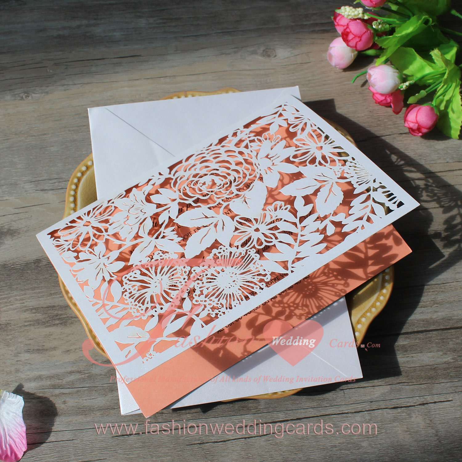 Cheap Customized Lace Cut Wedding Invitations